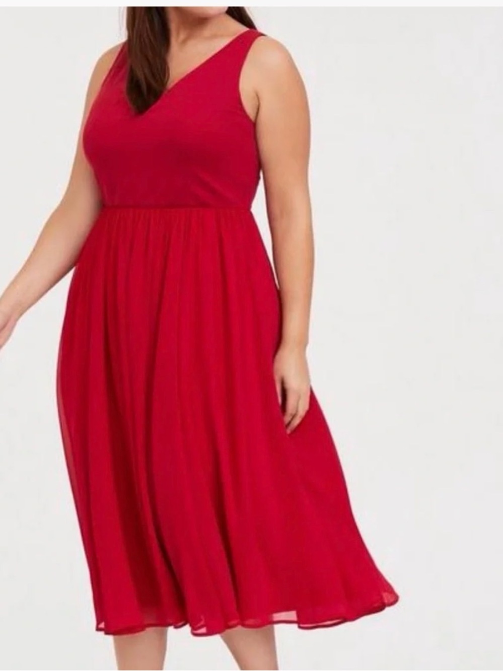 Torrid Plus Size 30 Red Sleeveless Ponte Chiffon Midi Dress NWT